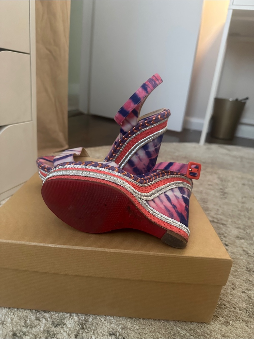 Christian Louboutin Pink and Purple Tie-Dye Platform Sandals Duplice 140 Bazin - Picture 5 of 6